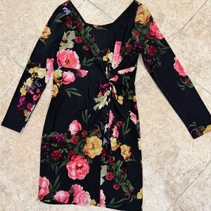 Jessica Simpson Black & Pink Floral Side Knot Dress